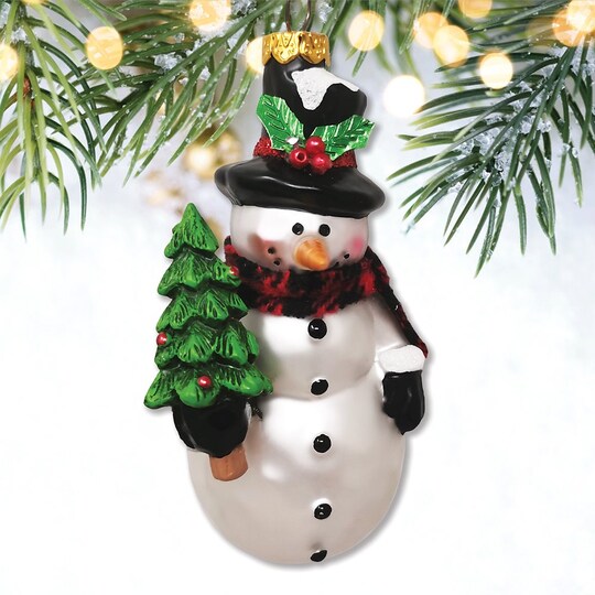 OrnamentallyYou; Comfy Snowman and Radiant Christmas Tree Blown Glass Holiday Ornament; Category:Glass Ornaments; Image:1